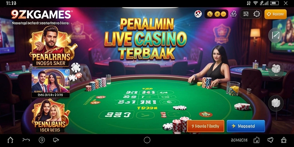 Tangkapan layar 9ZKGAMES menampilkan dealer langsung dan suasana bermain yang mendebarkan.