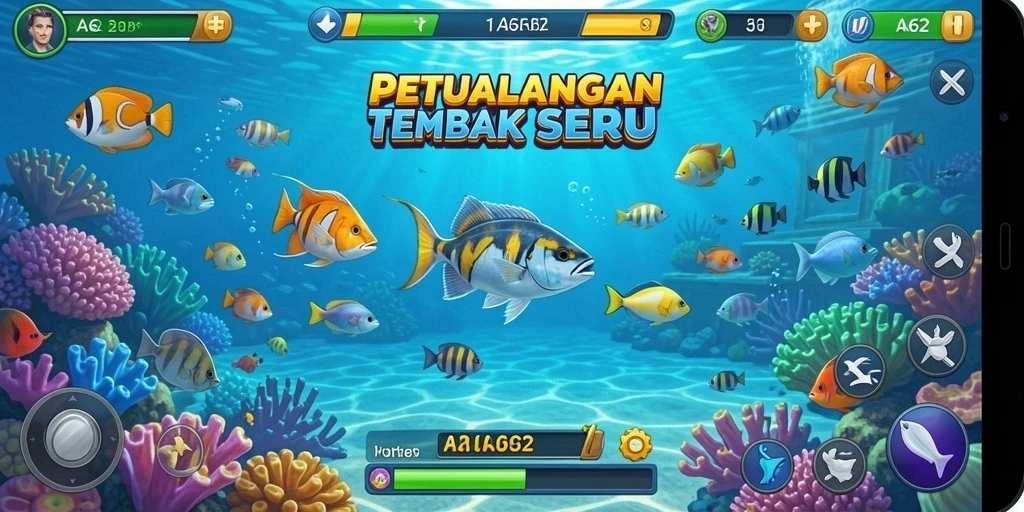 Screenshot gameplay AA62 dengan aksi tembak ikan yang mendebarkan.