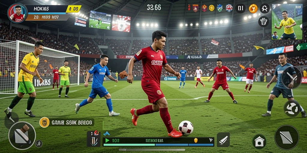 Screenshot HOKI65 menampilkan aksi mendebarkan di lapangan sepak bola.