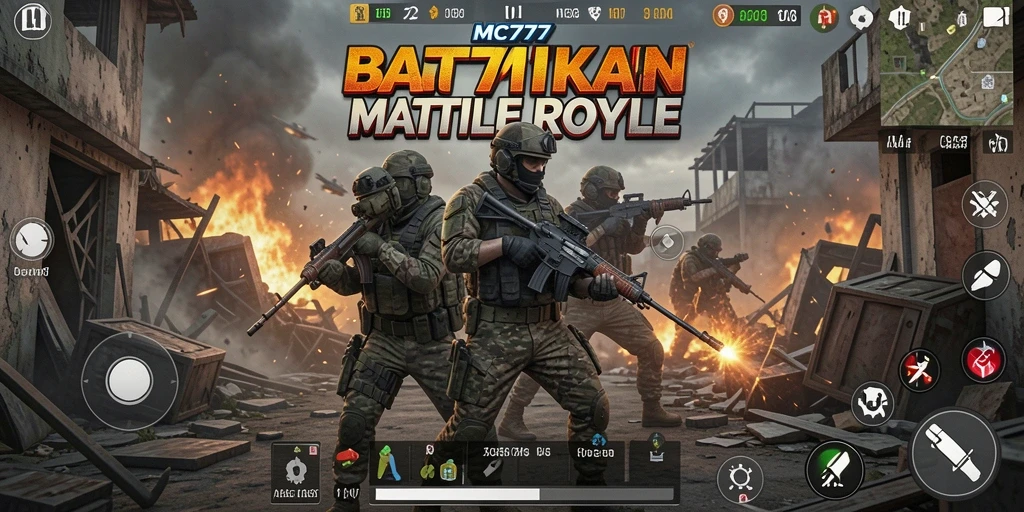 Tangkapan layar gameplay seru MC777 dalam pertempuran Battle Royale.