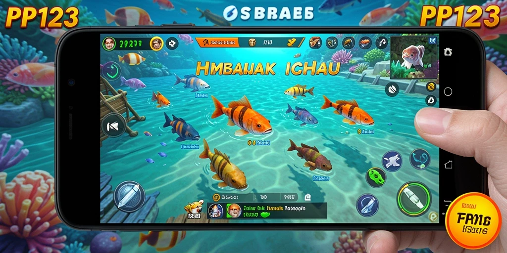 Screenshot utama PP123 menampilkan aksi seru menembak ikan.